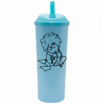 Copo Long Drink Pequeno Príncipe 2 com Tampa e Canudo Azul Tiffany