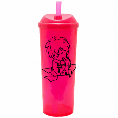 Copo Long Drink Pequeno Príncipe 2 com Tampa e Canudo Rosa Neon