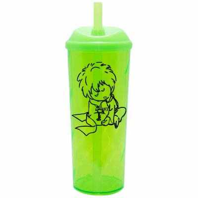 Copo Long Drink Pequeno Príncipe 2 com Tampa e Canudo Verde  Neon