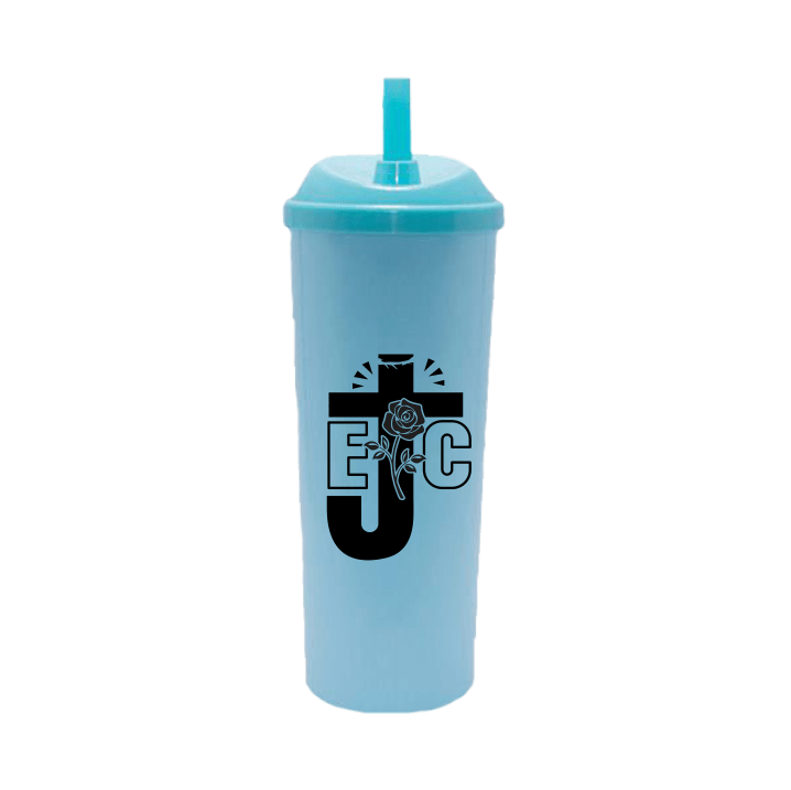 Copo Long Drink EJC Com Tampa E Canudo Azul Tiffany